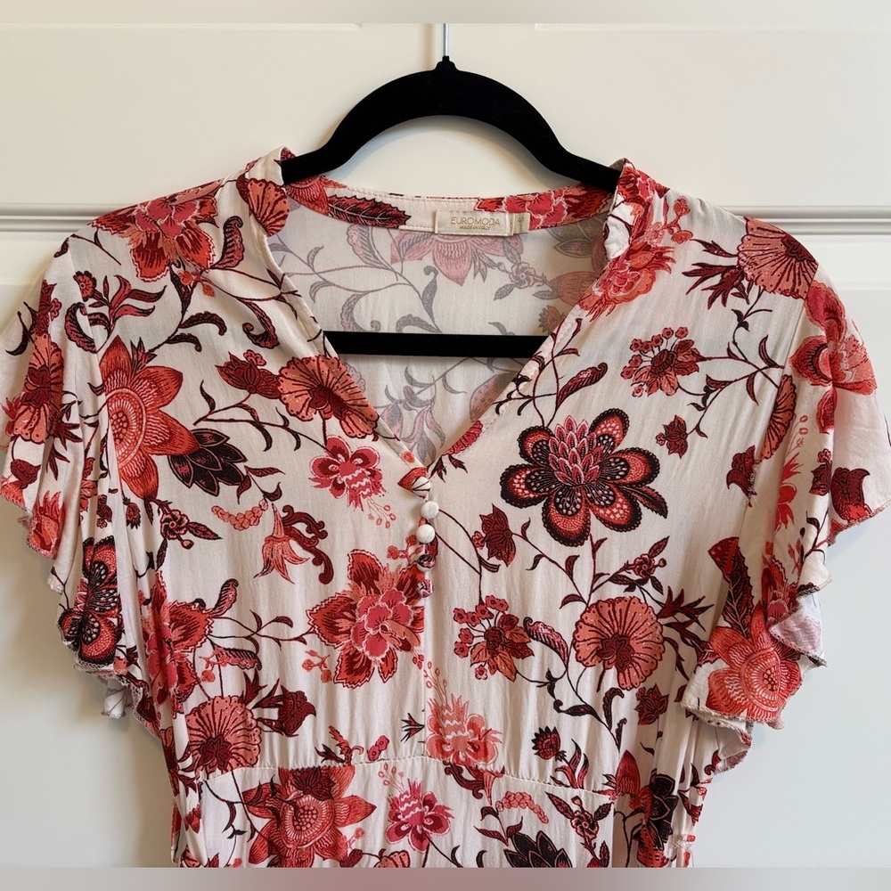 Euromoda Boho Floral Tie Belt Midi/Maxi Dress Reds Size Small made in Italy - Picture 4 of 8